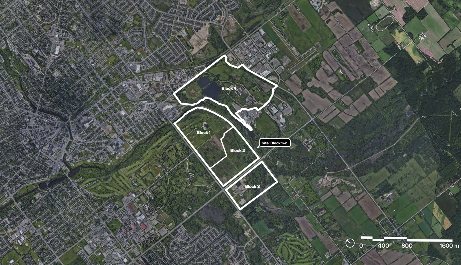 Map graphic highlighting the Guelph Innovation District and the surrounding county reinforces deep local knowledge.
