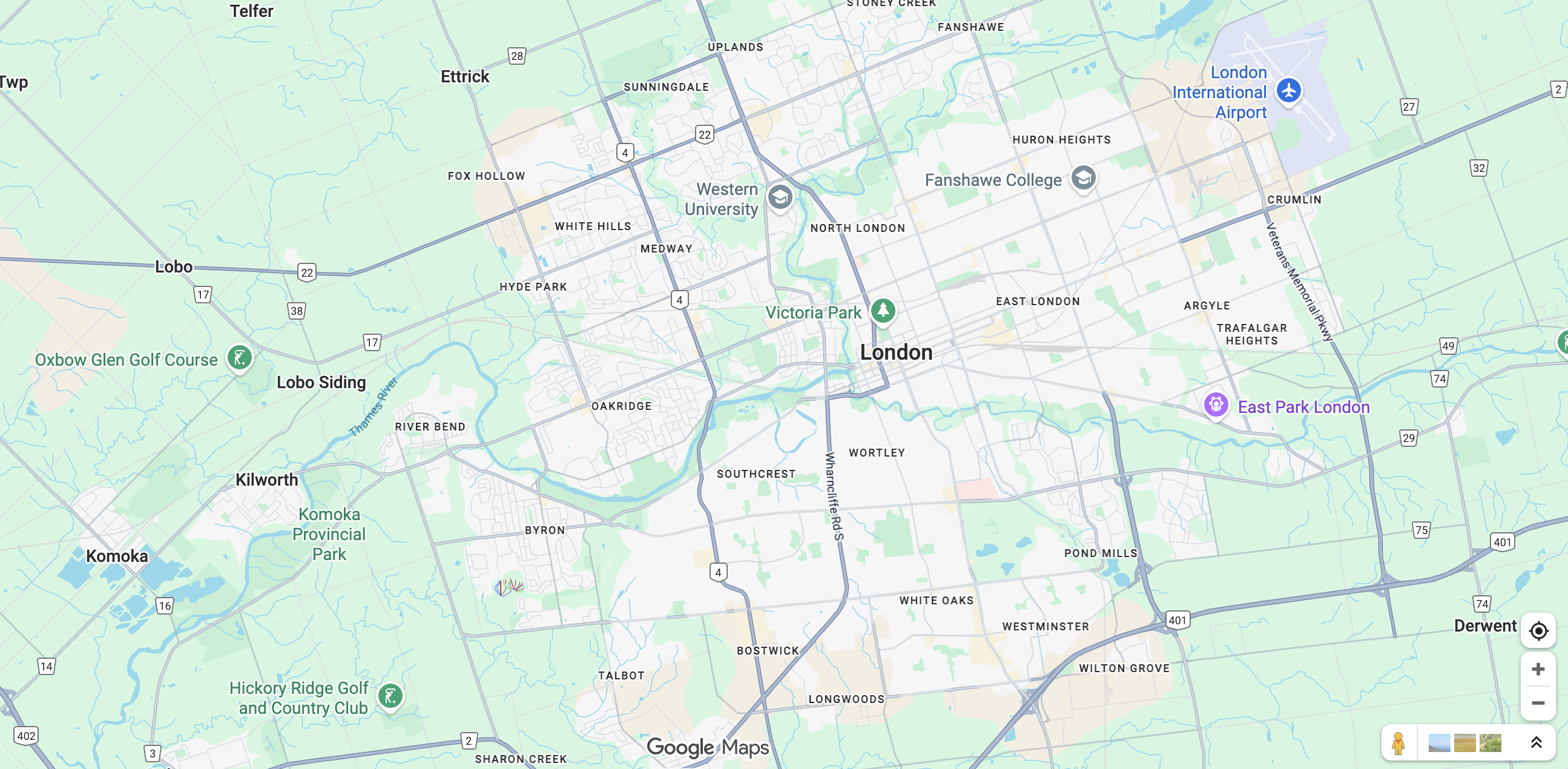Map graphic highlighting Western University/LHSC and the Western Advanced Manufacturing Park